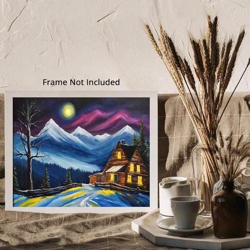 Posterizer 1 pcs- quaint old village-building in nature-night sky 10-Landscape & Nature Art-Floral Botanical Art- Decor for Home & Office- unframe...