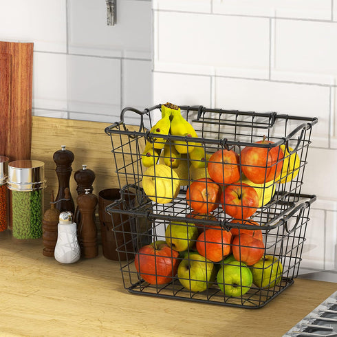 Simple Houseware 2 Pack Stackable Single Wire Basket, (11.5 x 15 x 7.5 in)...