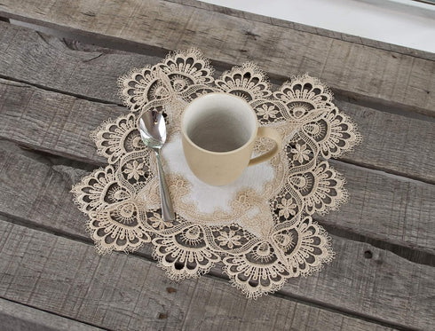 Gold European Lace and Antique Jacquard Fabric Doily, Placemat (14 Inch Square)...