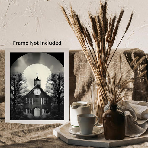 Posterizer 1 pcs-hunting church building-black and white collage-Abstract & Modern Art-Retro Art-Gift for Art Lovers- UNFRAMED Wall Art...