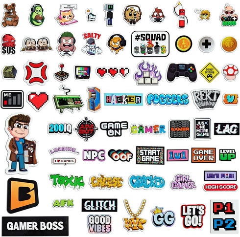 Video Game Themed Custom Vinyl Die-Cut Sticker Pack, Adhesive Decals for Laptop, Water Bottle, Journal, and Phone (64 Pack)...