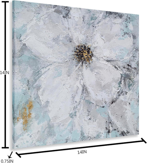 Yihui Arts White Flower Painting - Hand Painted Grey Floral Canvas Wall Art for Home Decor...