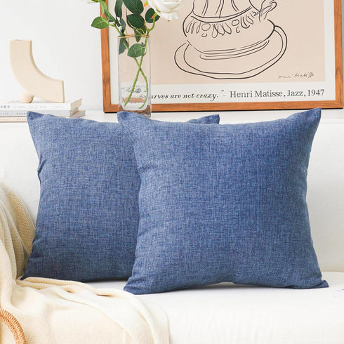 Home Brilliant Set of 2 Linen Euro Shams Large Throw Pillow Covers for Couch Patio Floor, 26 x 26 Inch(66x66 cm), Navy Blue...