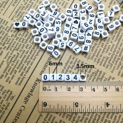 Amaney 400pcs Number Beads Square White Acrylic 6x6mm Mixed Number Beads Acrylic Plastic Cube Shape Loose Beads...