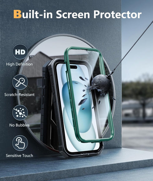 FNTCASE for iPhone 15 Phone Case: Military Grade Shockproof Full Protection Hard Phonecase with Kickstand - Dual Layer Matte Textured Drop Proof R...