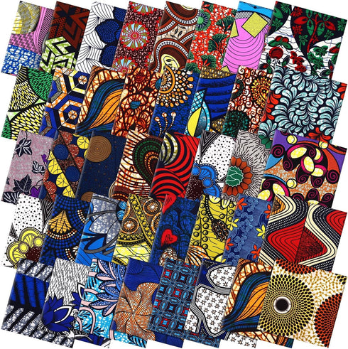 Mixweer 40 Pcs African Cotton Fabric Square No Repeat Quilting Fabrics Bundles African Wax Fabric Cotton Ankara Fat Quarters for DIY Sewing Cloths...