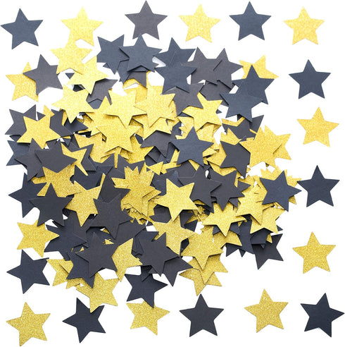 Glitter Five Stars Table Confetti Decor - Black Gold Wild One 1st Birthday Graduation Party Twinkle Stars Sequins Wedding New Years Sprinkles Deco...