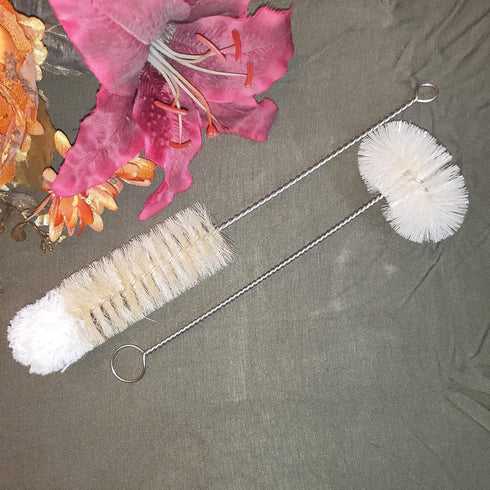 Coralpearl Stainless Steel Soda Bottle Cleaning Brush Set Natural Boar Bristle Wool Tip Long Handle, Flexible Bendable Thick Wire Cleaner for Narr...