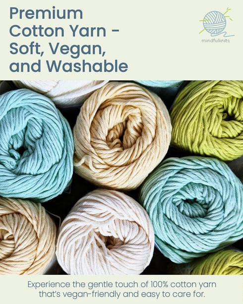 mindfulknits Knitting Kit for Beginners Adults with Knitting Needles, Yarn Needle & 100% Cotton Knitting Yarn (4) – Make Washcloths - Zen Basic Kn...