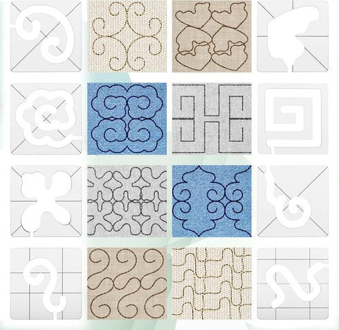 Acrylic Free Motion Quilting Template Designs 4pcs DIY Transparent, Domestic Sewing Machine Ruler, Grip 5, Border Template for Beginner and Profes...
