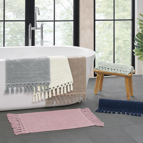 French Connection Nellore Bathroom Rugs, Woven and Beaded Bathroom Mats, Durable Bath Rugs, Thick Bath Mats for Bathroom and Shower Rugs, 17" x 28...