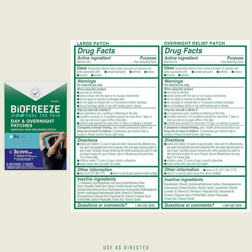Biofreeze Day & Night Pain Relief Patches, Knee & Lower Back Pain Relief Patch, Sore Muscle Relief, Neck Pain Relief, Pharmacist Recommended, FSA ...