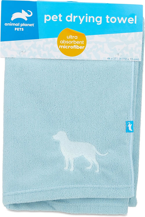 Animal Planet Bath Towel for Drying Dogs (Aqua) Embroidered Puppy Pattern, Super Absorbent Microfiber Towels 44 X 28. Great for Cleaning Pet After...
