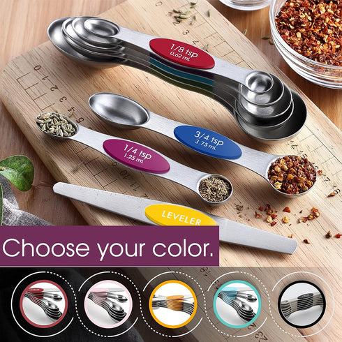 Spring Chef Stainless Steel Magnetic Measuring Spoons Set with Strong Magnets, Heavy Duty Metal Kitchen Essentials for New Home - Fits in Most Kit...