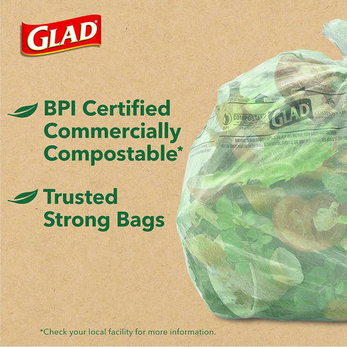 Glad Kitchen Compost Bags, 100% Compostable Bag, 2.6 Gallon, Unscented - 22 Count...