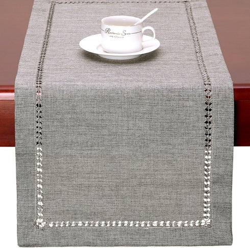 Grelucgo Handmade Hemstitch Gray Dining Table Runner Or Dresser Scarf, Rectangular 14 by 72 Inch...