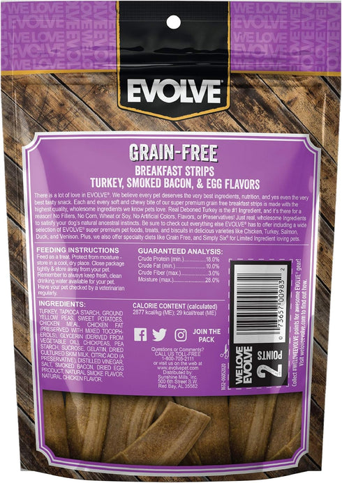 Evolve Grain Free Turkey, Bacon and Egg Flavored Breakfast Strips Dog Treats, 6oz...