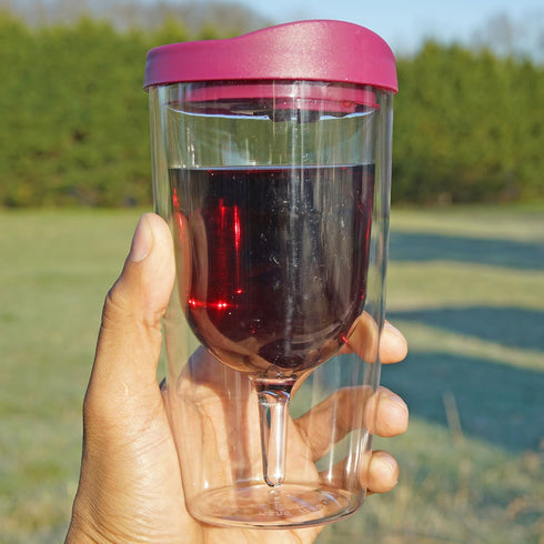 Southern Homewares 10oz Merlot Red Lid Wine Tumbler, 2-Pack – Insulated Double Wall Acrylic with See-Through Cup...