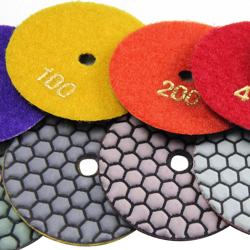 Diamond Dry/Wet 3" Polishing Pads for Stone Polisher, 7-Step Abrasive Buffing Set...