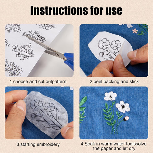46PCS Water Soluble Stabilizer for Embroidery,Stick and Stitch Embroidery Paper with Pre-Printed Flowers and Leaves Pattern,Embroidery Sewing Stab...