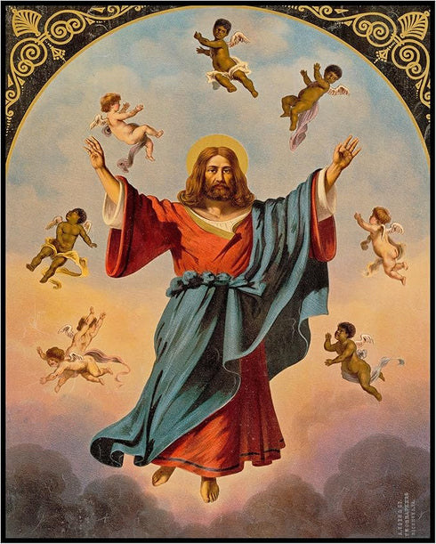 Posterizer 1 pcs-Christ in majesty with black and white putti painting poster-Religious Posters-Gifts for Christians- unframed wall art...