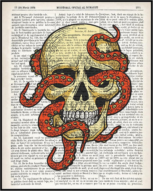 Posterizer 1 pcs-Skull Octopus Steampunk Dictionary Art-Fantasy & Fiction Art-Men's Art Collection- Living Room Bedroom Decor- unframed wall art...