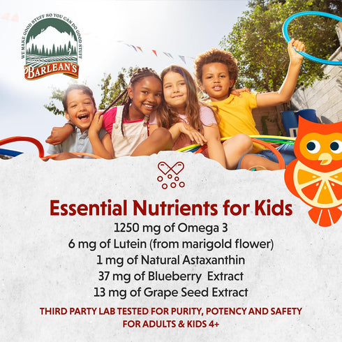 Barlean's Omega Pals Eye Health Liquid, Tangerine Flavored Omega 3 for Kids, Fish Oil Supplement with 500 mg of EPA & DHA Plus Lutein & Zeaxanthin...
