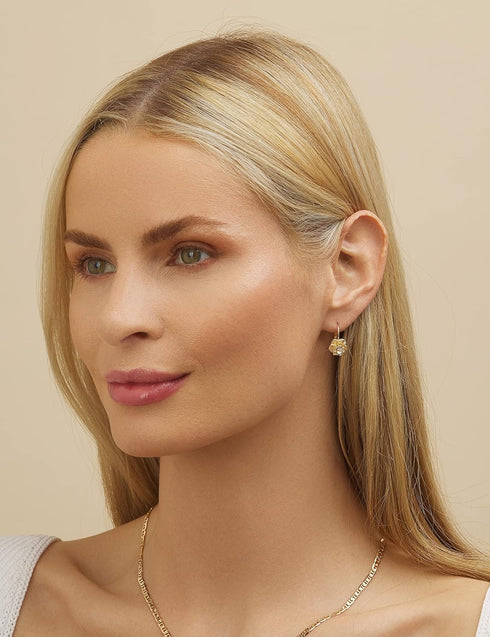 Barzel 18k Gold Plated Flower Earring For Women, Leverback Closure - Made in Brazil...