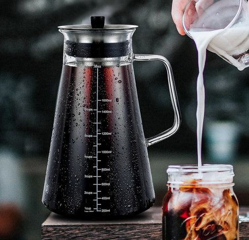 Aquach Airtight Cold Brew Coffee (Iced Tea) Maker 51oz/1.5L, BPA-Free, Durable Borosilicate Glass Pitcher and Stainless Steel Fine-Mesh Filter, Di...