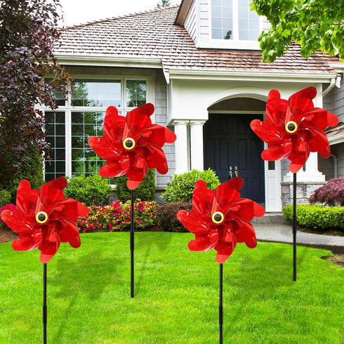 10PCS Red Pinwheels Outdoor Wind Spinners Garden Pinwheel Reflective Pin Wheel Windmills Sparkly Scare Birds Animal Away Spinner Christmas Yards G...