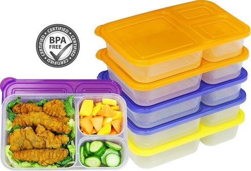 6 Pack - SimpleHouseware Color Reusable 3-Compartment Meal Prep Container Boxes (36 ounces)...