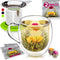 Teabloom Double-Wall Borosilicate Glass Mug with Stainless Steel Infuser and Lid – 15 OZ / 430 ML – 2 Gourmet Tea Flowers Included...
