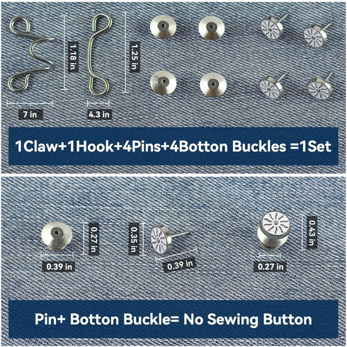 EAEDMY 60PCS Pants Waist Tightener for Jean, Adjustable Pants Button Tightener for Loose Jeans or Skirts, Pants Clips to Tighten Waist, Button Pin...