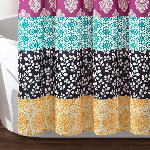 Lush Decor Bohemian Stripe Shower Curtain, 72" W x 72" L, Fuchsia & Orange - Bathroom Curtain - Striped Shower Curtain - Boho Decor - Fabric Showe...