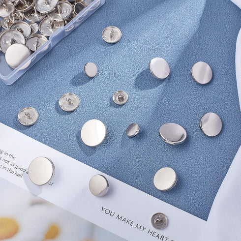 OLYCRAFT 100pcs Alloy Shank Buttons Metal Flat Buttons 5 Sizes Round Sewing Buttons for Sewing DIY Crafts and Jewelry Making - Platinum...