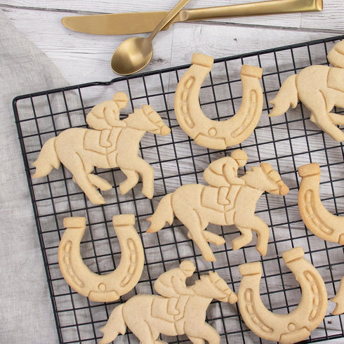 Set of 2 Jockey cookie cutters (Designs: Jockey and Horse Shoe), 2 pieces - Bakerlogy...