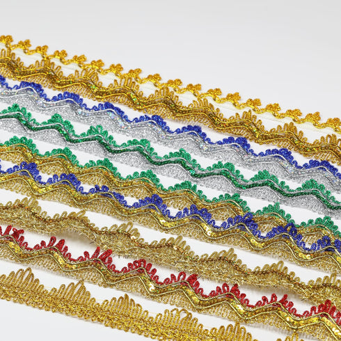 Long 14 Yard Wide 35mm/1.37inch Blue Gold with Gold Sequins lace Trim Decorated Gimp Trim Craft Ribbon for DIY Craft Sewing Fabric, Crafts and Sew...