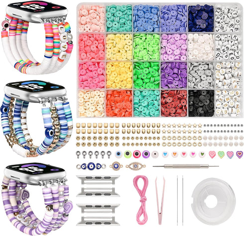 Laband DIY Beaded Bracelet Compatible with Apple Watch 38mm 40mm 41mm for Women Girls, Clay Beads with Charms Kit?DIY Stretch Watch Strap Replacem...