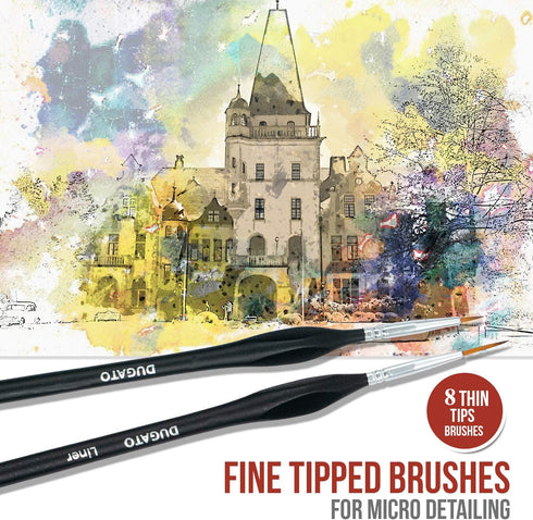 DUGATO Fine Detail Paint Brush Set 8pcs, Tiny Professional Micro Miniature Painting Brushes Kit with Ergonomic Handle for Acrylic, Oil, Watercolor...