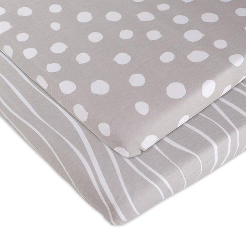 Bassinet Sheet Set 2 Pack 100% Jersey Cotton Grey and White Abstract Stripes and Dots by Ely's & Co....