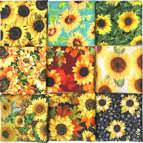 10Pcs 25 x 25cm Sunflower Cotton Fabric Patchwork Printed Patterns Quilting Fabric Sewing Patchwork Precut Fabric for DIY Artcraft...