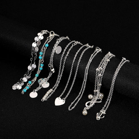 Softones 16Pcs Ankle Bracelets for Women Gold Silver Two Style Chain Beach Anklet Bracelet Jewelry Anklet Set,Adjustable Size...