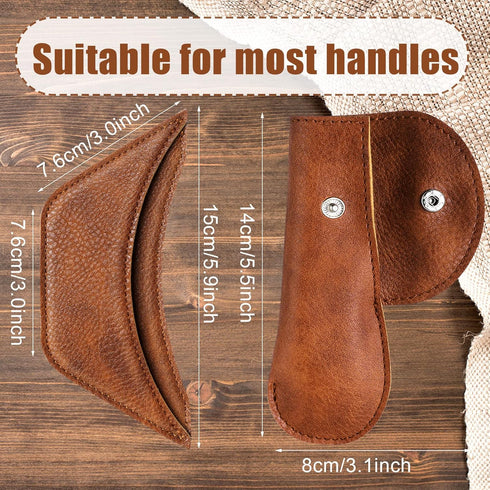 6 Pieces Cast Iron Handle Cover Handmade Thick Skillet Handle Cover Full Grain Frying Pan Sleeve Rustic PU Leather Hot Holder Double Layered Leath...