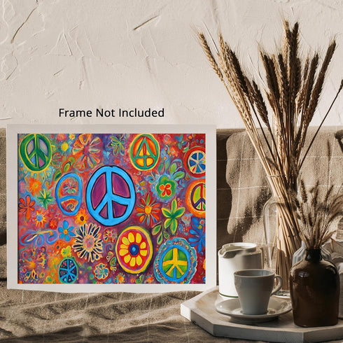 Posterizer 1 pcs- psychedelic funky hippie colorful peace sign 1-Fantasy & Fiction Art-Retro Art- Living Room Bedroom Decor- unframed wall art...