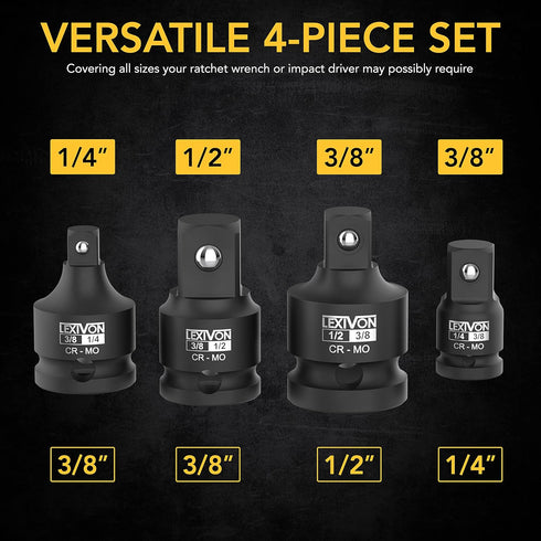 LEXIVON Impact Socket Adapter Combo Kit, 7-piece Increaser, Reducer & Extension Set | 1/4"-3/8"-1/2" Impact Driver Conversions, Active Rust Protec...
