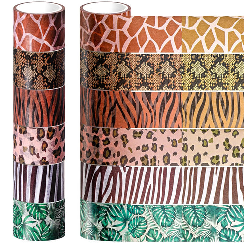 Lewtemi 12 Rolls Wild Animal Print Washi Tape Giraffe Leopard Masking Tape Washi Tape Stickers Adhesive Wrapping Tape Decorative Paper Tape for DI...