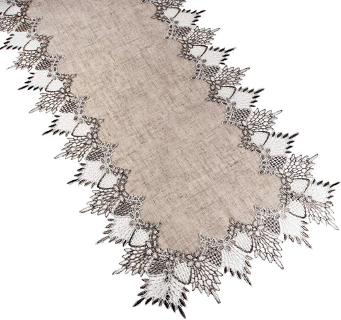 Neutral Earth Tones Lace Long Table Runner, Dresser Scarf, Rustic Bohemian Décor (16Wx72L)...