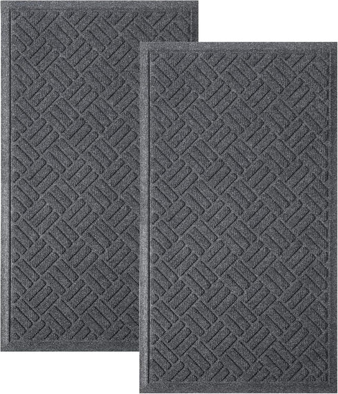 MATALL Front Door Mat 2 Pack Indoor and Outdoor Welcome Mat, Absorbent and Drain Away Water Heavy Duty Entryway Doormat for Front Back Doors, Laun...
