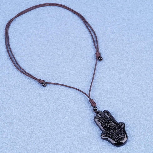 ASGIFT Black Obsidian Necklace Healing Crystal Stone Amulet Protection Pendant with Adjustable Rope Necklace Birthday Christmas Gift for Men Women...