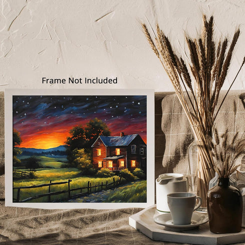 Posterizer 1 pcs- quaint old village-building in nature-night sky 4-Landscape & Nature Art-Floral Botanical Art- Decor for Home & Office- unframed...
